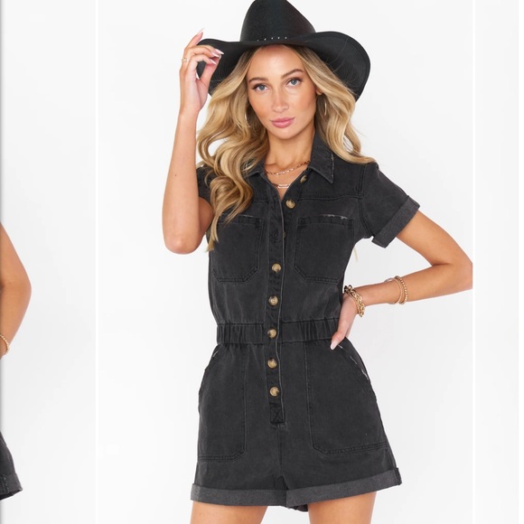 Show Me Your Mumu Cannon Romper Black Washed Denim - Picture 1 of 6
